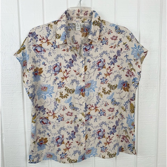 Joie Floral Satin Button Down Short Sleeve Blouse S - Picture 8 of 8